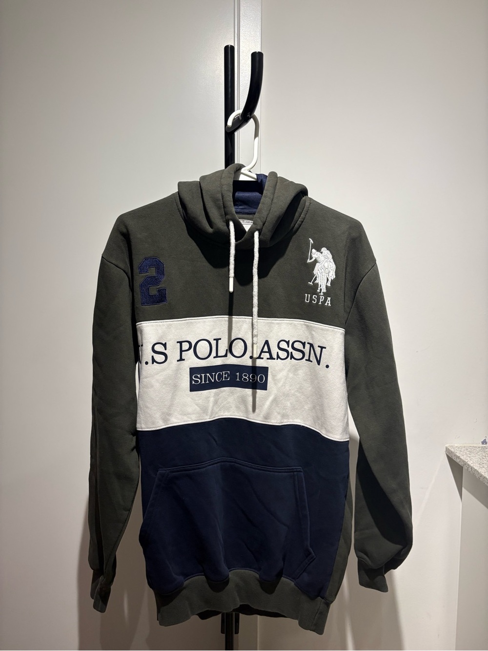 U.S. Polo Assn. Olive, Navy & White Colorblock Hoodie